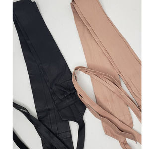 G.I.L.I Leather Wide Tie Wrap Obi Sash Belts Nude Blush Black Medium Large